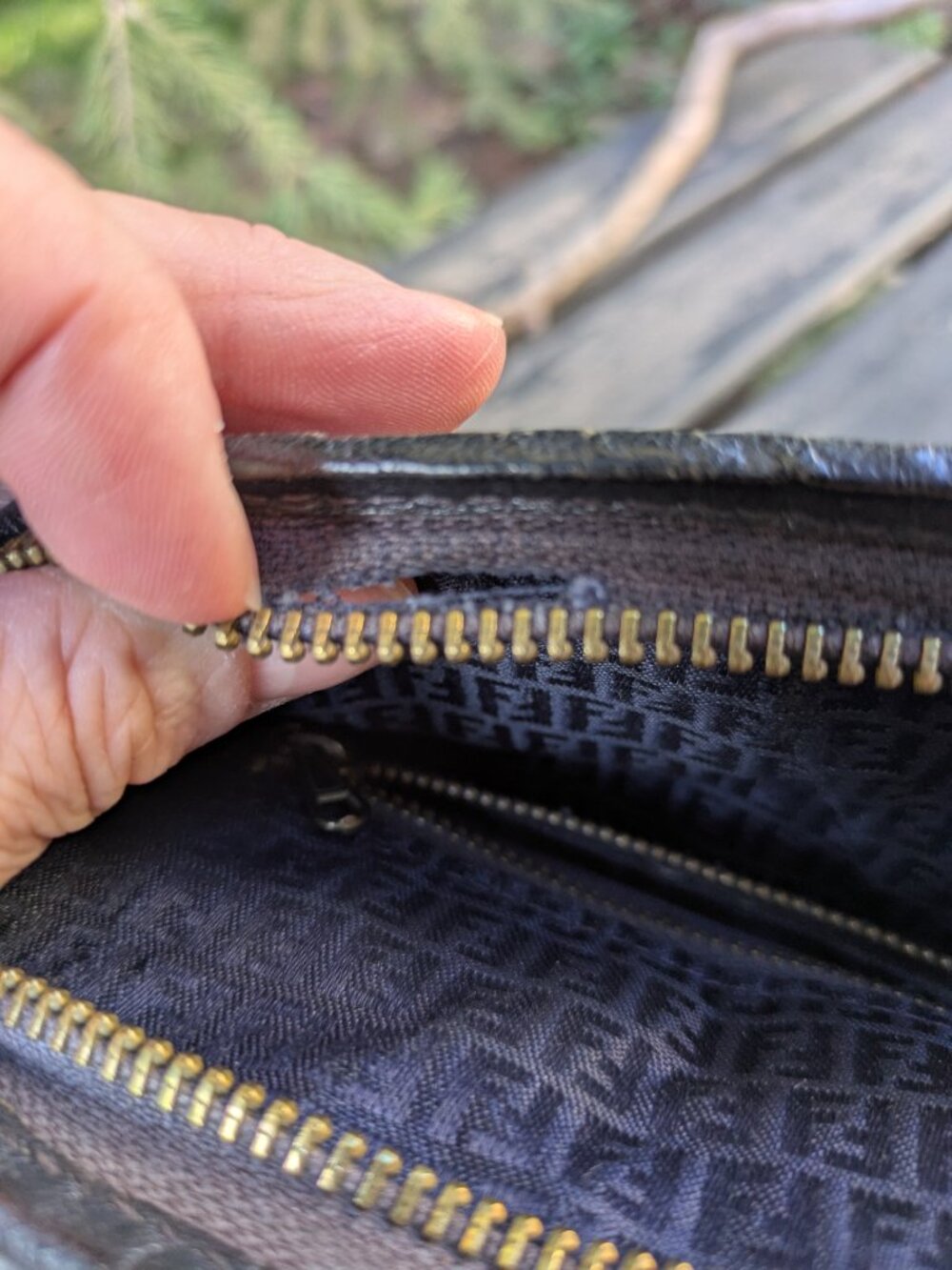 Authentic VTG Fendi Black Woven Leather Bag FF Logo 1970/80s Project Piece. - Picture 6 of 12